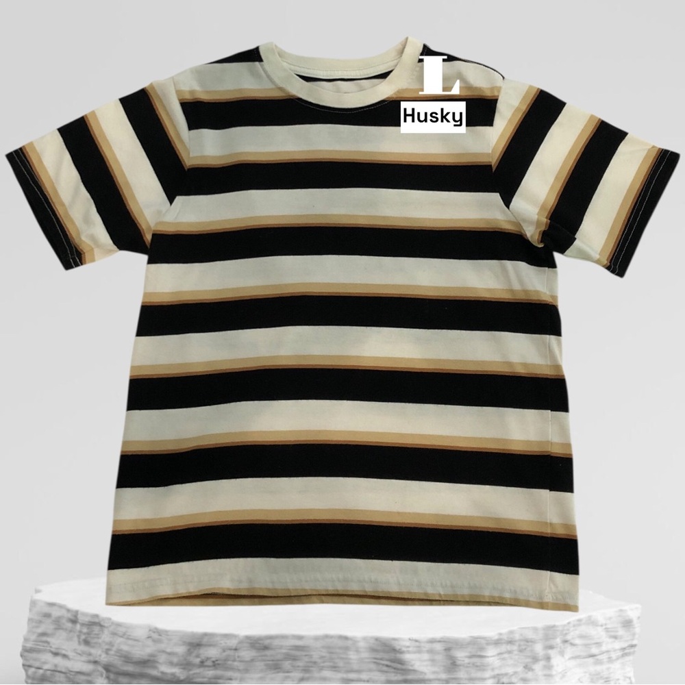 Striped Kids T-Shirt - Black, Tan, and Cream